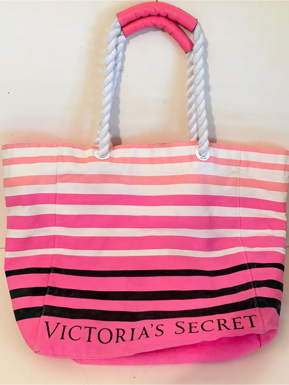 Victoria's Secret Large Ombre Pink Striped Canvas Beach Weekender Overnight Bag